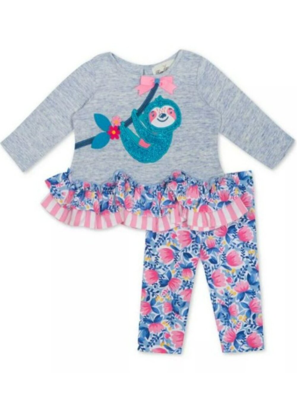 NWT. RARE EDITIONS Baby Girls Sloth 2-Pc Set